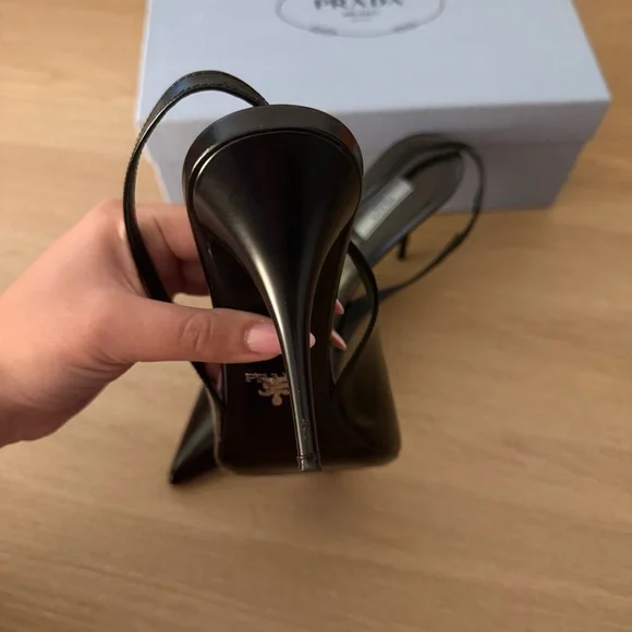 Prada Black Leather Slingback Stiletto Heels Size 40 - Picture 6 of 10